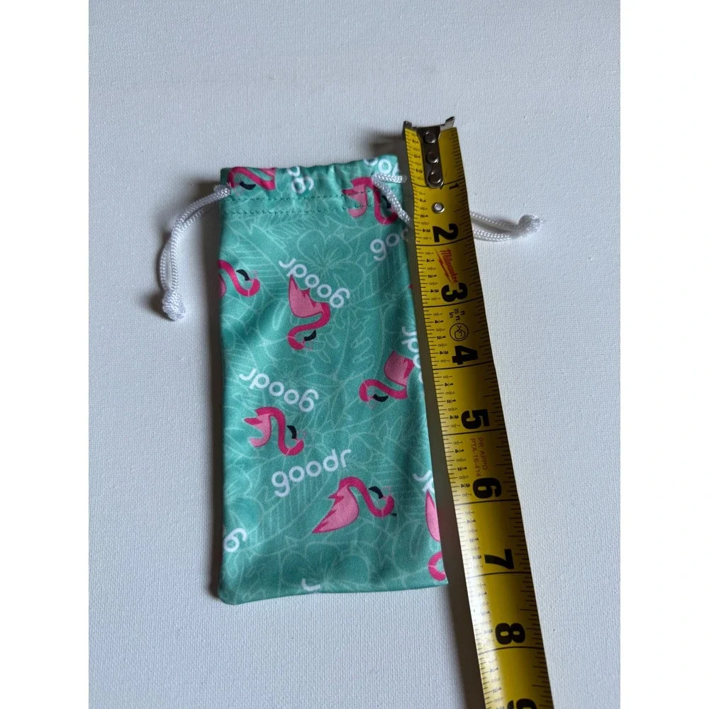 Goodr Flamingo Print Microfiber Sunglasses Pouch Teal Pink Drawstring Bag